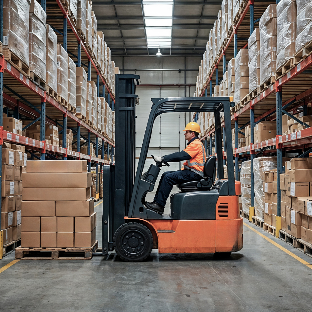 Emissions testing on a large forklift at an industrial plant